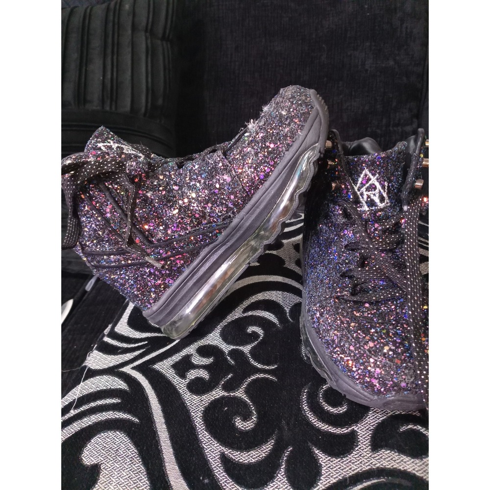YRU Qozmo Multi Glitter Light Up Black High Top Festival Shoes 6